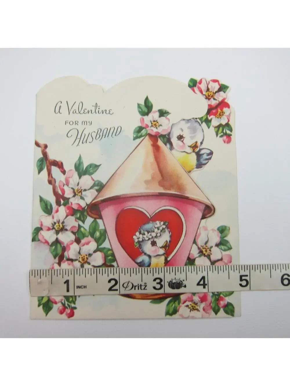 Vintage Valentine For Husband Fold Out Blue Birds Birdhouse Cherry Blossom Tree